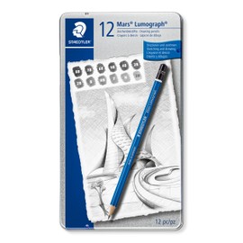 STAEDTLER 100 G12 S Mars Lumograph Graphite Pencils for Drawing & Sketching - Assorted Degrees, 8B-2H (Tin of 12)
