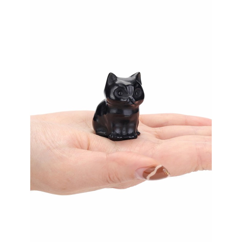 JSDDE Black Obsidian Crystal Cat Figurine for Cat Lovers Cute
