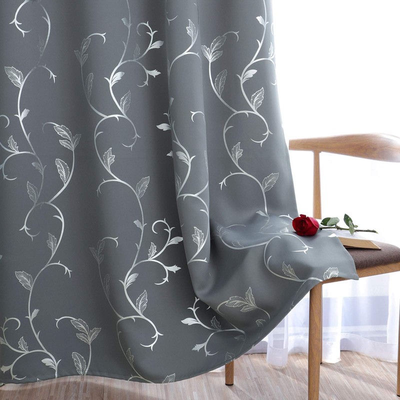 BUHUA Striped Wave Vine Print Blackout Curtains Thermal Insulated Grommet