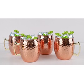 Moscow Mule Moscow mule cups set of 4 ，Stainless Steel Bar Mugs Hammered Drinking Glasses ，16.9 Oz Hammered Copper Cups for Cocktail Wedding Giftgs, Set of 4, Copper Plated