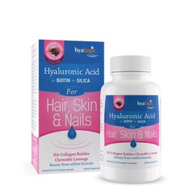 Hyalogic Hair Skin & Nails Hyaluronic Acid Collagen Builder – Delicious Berry Flavored Collagen Boost Chewable Lozenges – Sugar Free Vegan Collagen Ideal to Enhance Your Natural Beauty – 30 Count