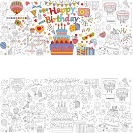 ZYOOO Birthday Paper Tablecloth for Colouring, 76 x 183 cm, Happy Birthday Paintable Tablecloth, Children's Colouring Tablecloth for Children's Birthday Decoration
