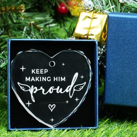 Keep Making Him Proud 3" Crystal Glass Dad Remembrance Ornament, Dad Memorial Gifts for Loss of Father - Loss of Loved One, Memorial Gifts for Loss of Father, Grandfather, Brother, Son