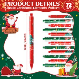 Yeaqee 72 Pcs Christmas Ballpoint Pen Holiday Gel Ink Pen Bulk Christmas Themed Gifts Pens Fun Pens for Holidays Office Stationery Writing Home Christmas Party Gift