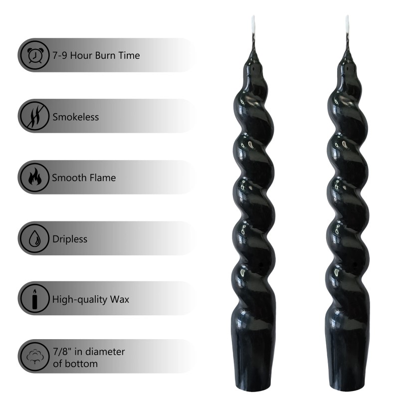 7.3Inch Black Spiral Taper Candle, Blue Candle Sticks Twisted Candles