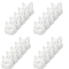 Musaner 20 PCS Cat Mask DIY White Therian Masks to Paint Blank Animal Dress Up Masks for Holiday Party Cosplay, 7.1X6.7in