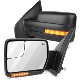 SCITOO Towing Mirrors Exterior Accessories Mirrors fit For Ford For F-150 2004-2014 Pickup Truck Tow Mirrors with A Pair Power Heated Turn Signal Light Puddle Light Manual Folding Black Cap Housing