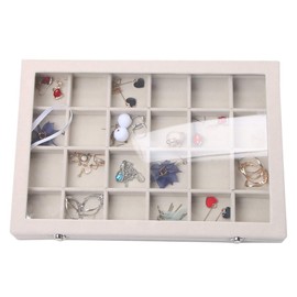 Stratalife Velvet Clear Lid 24 Grid Jewelry Organizer Storage Tray Stackable for Jewelry Display Case Holder Showcase(24 Grids)