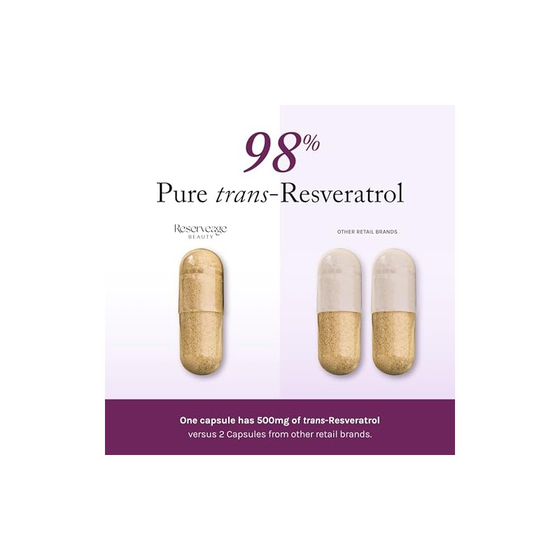 Reserveage - Resveratrol 500mg, Cellular Age-Defying Formula, 60 vegetarian capsules