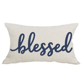 Cariwotan Blue Word Art Blessed Friends Family Thanksgiving Day Decorative Lumbar Pillowcase Throw Pillow Cover Case Chair Sofa Bed Home Decoration Cotton Linen Rectangular 12 x 20 Inches