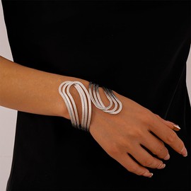 XIAOMOJEW Chunky Cuff Bracelets for Women Wide Gold/Silver Arm Cuffs Bangle Hollow Out Adjustable Bracelets Punk Vintage Jewelry (Silver B)