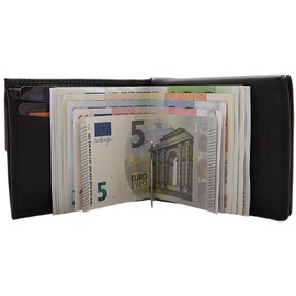 myledershop Rind-Nappa Leder Geldbörse/Geldbeutel/Portemonnaie/Portmonaise/Geldtasche/Portmonee mit Geldklammer und seperaten Kartenfächern mit RFID & NFC Schutz in Schwarz