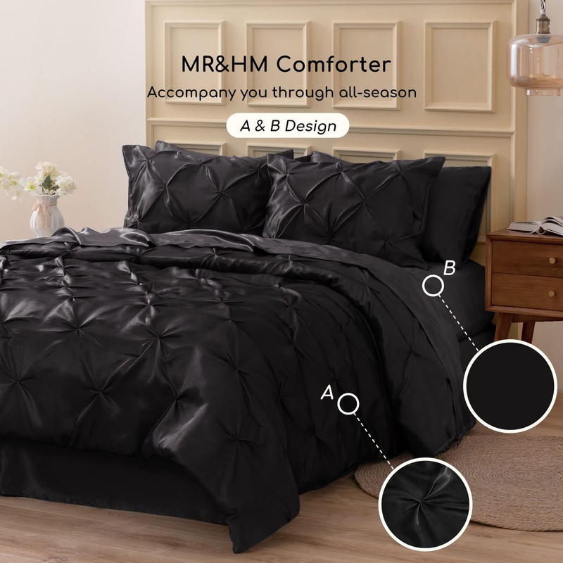 MR&HM Satin Comforter King 8 Pieces - Luxurious Pinch Pleat