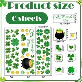 SSuirk 108 PCS St Patricks Day Window Clings, St. Patrick's Day Window Stickers,Green Shamrock Clover Lucky Window Clings,Double Sided Static Window Clings for St. Patrick's Day Decorations(6 Sheets)