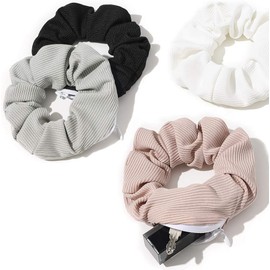 Pocket Scrunchies Hair Ties with Hidden Zipper Stash Scrunchy Ponytail Holder Velvet pig large intestine headband with zipper (Black pink gray white, One size)