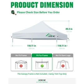 Acepic Heavy Duty 10x10 Peak Pole Canopy Replacement Top Cover with 8 Large Drainage Holes, Waterproof PU and 99% UV Resistant Fabric for Outdoor Events, Art Exhibition (Top Only, NOT Frame, White)