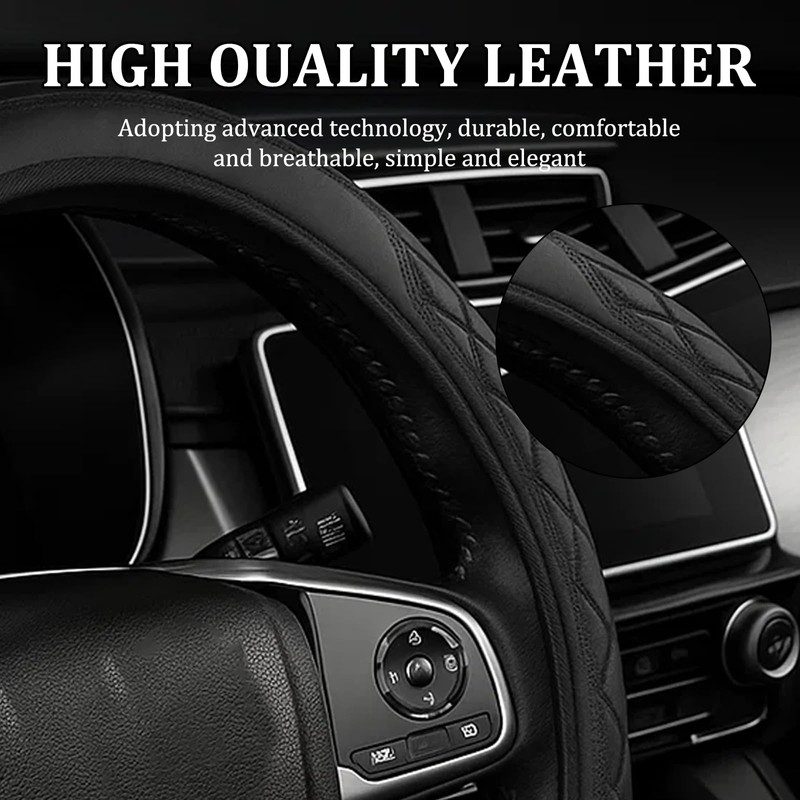 Steering Wheel Covers, Leather Car Steering Wheel Cover 15 Inch,