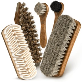 Berckland Pack of 5 Shoe Brushes Complete Set - Made in Germany Including Cleaning Brush - Polishing Brushes Set of 2 - Gloss Brush - Nubuck Brush for Cleaning and Care, 5er Set
