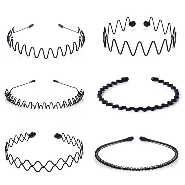 Mens Sports Hair Bands For Men, Non-Slip Sports Fashion Headband, Metal Hair Band For Men, Hair Hoop For Outdoor Sports, Weddings And Daily Wear (6 Pieces)