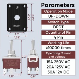 Reverse Polarity Toggle Switch, MecRecare 4 Pin DPDT 30A/12VDC (ON)-Off-(ON) Momentary 3 Way Heavy Duty Waterproof Toggle Switch with Mounting Panel for Auto Boat Marine