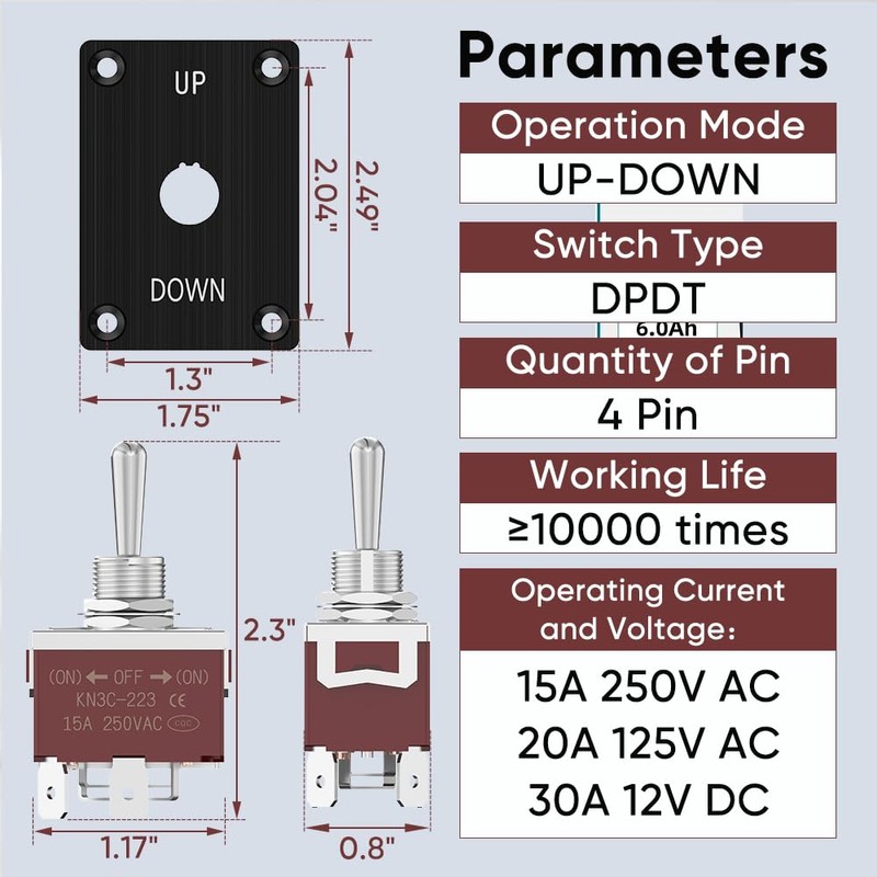 Reverse Polarity Toggle Switch, MecRecare 4 Pin DPDT 30A/12VDC (ON)-Off-(ON)