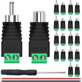 DAOKAI RCA Adapter Terminal Block Set RCA to AV Male and Female Block Screw Connection Connector 2-Pin Audio/Video Speaker Cable Connector for CCTV Security Camera (12 Pairs)