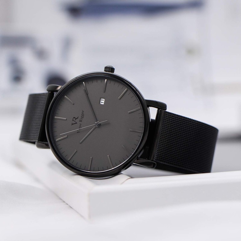 BUREI Men's Watch Brown Leather Strap Analog Date Display Quartz