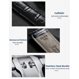 FOUUA Watch Straps Genuine Leather Alligator Embossed Replacement Folding Clasp Bracelets 12 13 14 15 16 17 18 19 20 21 22 24 mm, White, Strap.