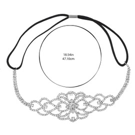 Lux Accessories - Diadema elástica con Cristales Transparentes, diseño Floral, Color Negro