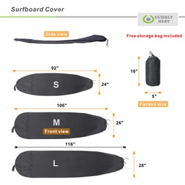 Cuddly Nest Surfboard Storage Cover, Stretch Surf Board Sock Cover for Shortboard, Funboard and Longboard (Black, Up to 9.5’ Round Nose)