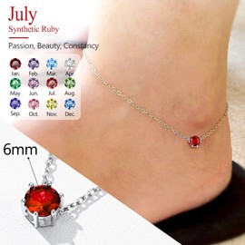 Silvora 925 Silver Women's Cubic Zirconia Anklet with Round/Heart Pendant 6 mm Adjustable Birthstone Anklet Summer Ankle Bracelet 22 cm Long Gifts for Women Girls Mum, Sterling Silver Platinum