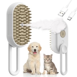 Steam Cat Brush, 3 in 1 Cordless Cat Steam Brush Built-in Lithium Battery, Silicone Massaging Grooming Brush, Remove Static Flying Hair，Pet Hair Cleaning Brush Comb for Cats Dogs(White)