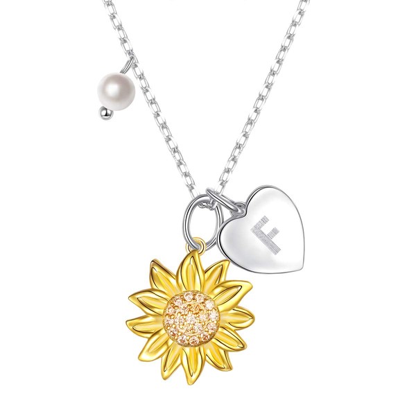 Sterling Silver Gold Tone Sunflower Initial 26 Letter Script Name