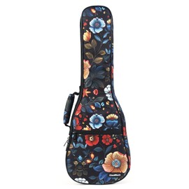 CloudMusic Ukulele Case Gig Bag Padded Backpack For Soprano 21" Inch(Soprano, Colourful Flowers In Black)