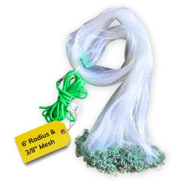 Silver Catch Cast Nets 6ft Radius|3/8 Inch Mesh for Fishing with Chain Bottom, Salt Water Casting Fishing Net Gear, Easy Throw Nets Fishing Bait in 4.5ft-10ft Radius|3/8",1/2",1" Mesh - Elite Series