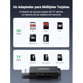UGREEN Lector Tarjetas de Memoria USB 3.0, Compatible con TF SD Micro SD SDXC SDHC MMC RS-MMC Micro SDXC Micro SDHC UHS-I para Windows, Vista, Mac, Li