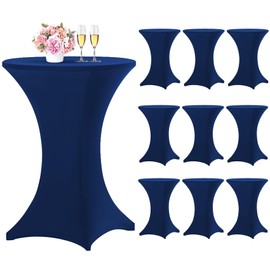 10 Pack Cocktail Table Covers Stretch Spandex Tablecloth 32"x43" Cocktail Table Cover, Cocktail Round Tablecloth Table Cover for Wedding Banquet Cocktail Party(Navy Blue)