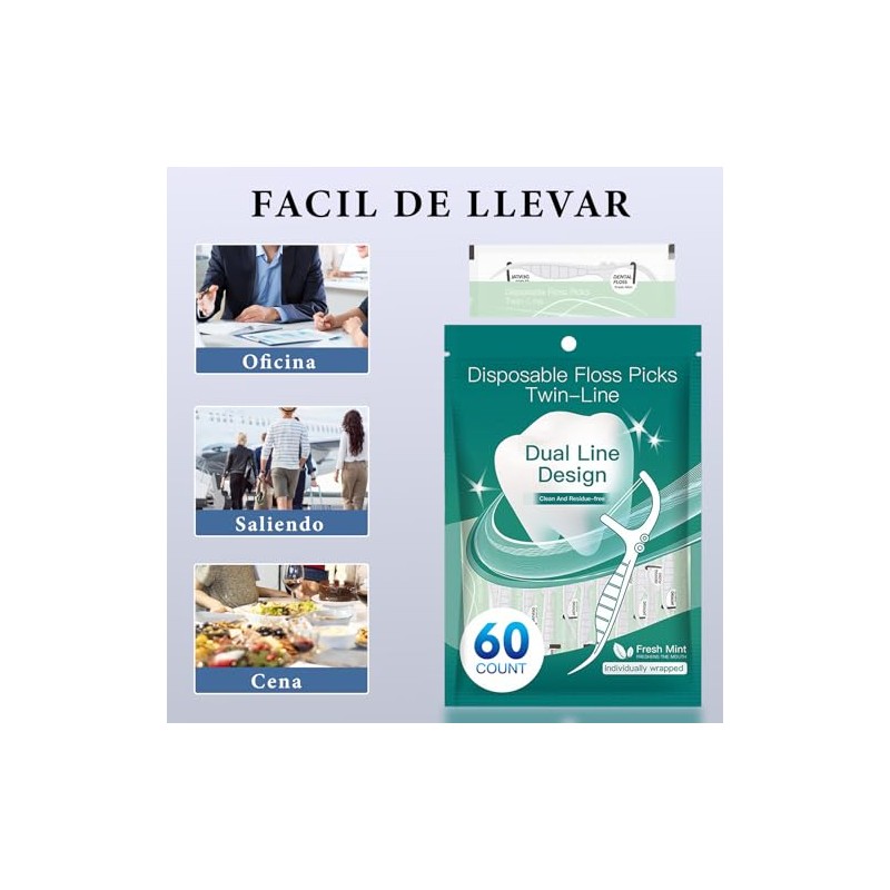 Hilo Dental,Oral Flossers Diseño Ultrarresistente de Doble Línea,con Vitamina E