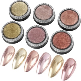 6 Colours Gold Chrome Nail Powder - 6 Jars Metallic Effect Chrome Powder Nails, Rose Gold Chrome Pigments for Nails Nail Powder Chrome Nails, Champagne Gold Pigment Glitter Powder for Nails