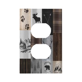 Rustic Retro Lodge Bear Deer Wild Animal Single Duplex Wall Plate Covers Light Switch Cover 1 Gang Outlet Plate Decorative Switchplate Covers Electrical Faceplate for Farmhouse Cabin Bedroom Deco