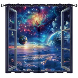 Space Galaxy Blackout Curtains for Girls Boys Kids Home Decor, Universe Nebula Galaxies Solar Planet Grommet Thermal Insulated Drapes Darkening Window Curtain for Bedroom Living Room, 42 x 45 Inch