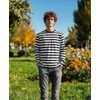 RGJU Striped Shirts for Men Long Sleeve(White&Black,L)