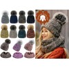 4sold Women's Knitted Hat Lined with Faux Fur Bobble Set