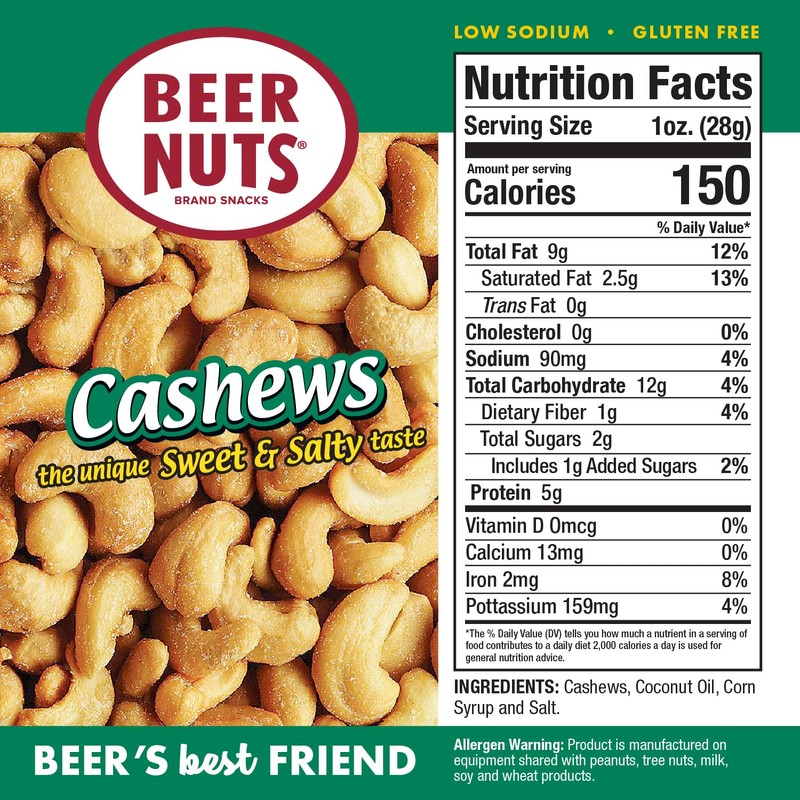 BEER NUTS Cashews | 12 oz. Can - Sweet and