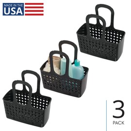 iDesign Portable Shower Caddy for College Dorm or Bathroom, Set of 3, Black, Made in USA Handle Tote