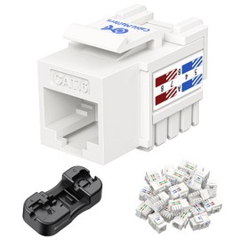 Cable Matters [UL Listed] Paquete de 50 conectores Keystone Cat6 de 10 Gbps, conector Keystone RJ45, conector Keystone Ethernet en blanco con soporte Keystone perforado para panel de conexión y placa