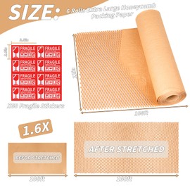 Oleitodh Honeycomb Packing Paper 12" x 600', 6 Pcs Bubble Cushioning Wrap for Packing/Shipping/Moving, Eco-Friendly Bubble Packing Paper Wrapping for Fragile Items,Electronics and Bouquet Packaged