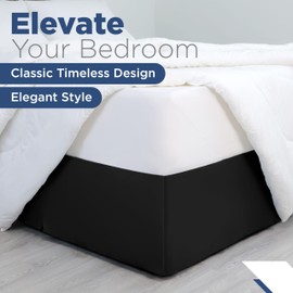 Martex Queen Size Inverted Pleat Bedskirt - 15” Drop - Pleated Bed Skirt - Hotel Luxury Style - Easy Care - Microfiber Bed Skirt – Black