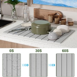 Stone Dish Drying Mat for Kitchen Counter - 24''L x 16''W Dish Mat Drying Kitchen Mat Diatomaceous Earth Collapsible Dish Mat, Eco-Friendly Absorbent Quick Drying Stone Bath Mat for Dishes Bottles Cup