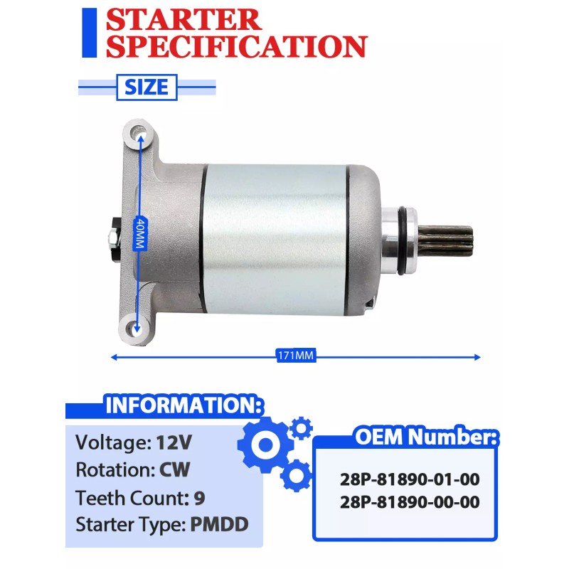 Motorsupermarkets Starter for Yamaha Grizzly 700 2009-2023 All Models with